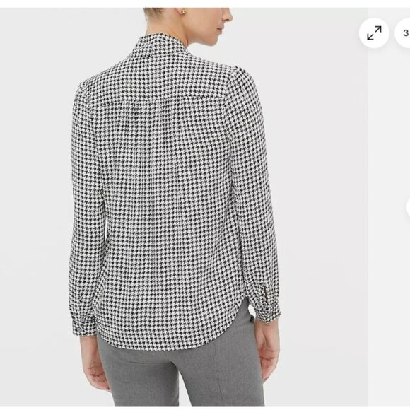 J Crew Long Sleeve Bow Top Trendy in Houndstooth Print Size S - Picture 2 of 11